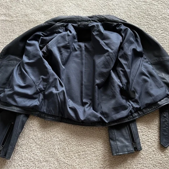 All Saints Balfern Slate Blue Leather Jacket size US 10 - Picture 6 of 6